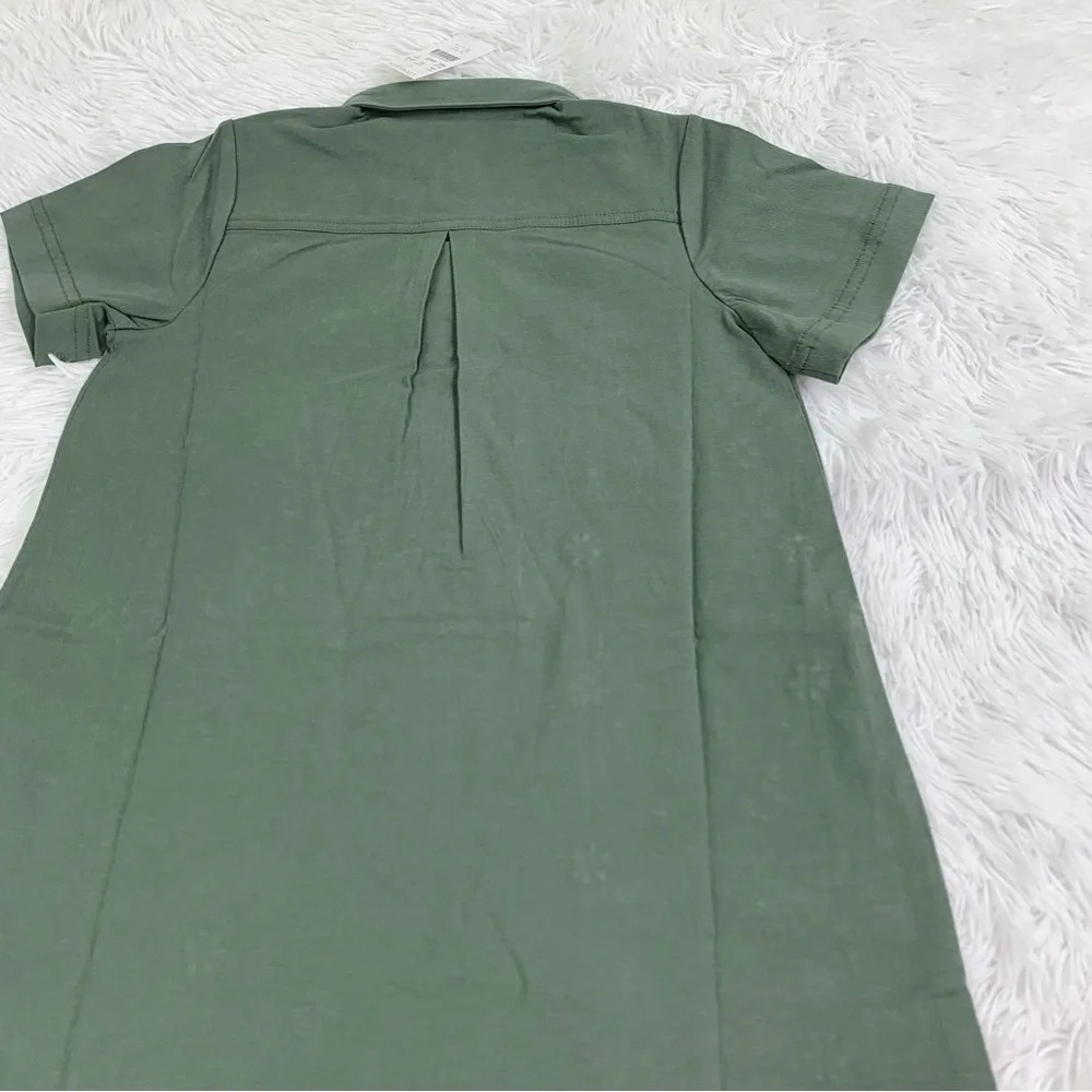 Crewcuts‎ NWT Girls' flower-embellished shirt-dress in twill olive green